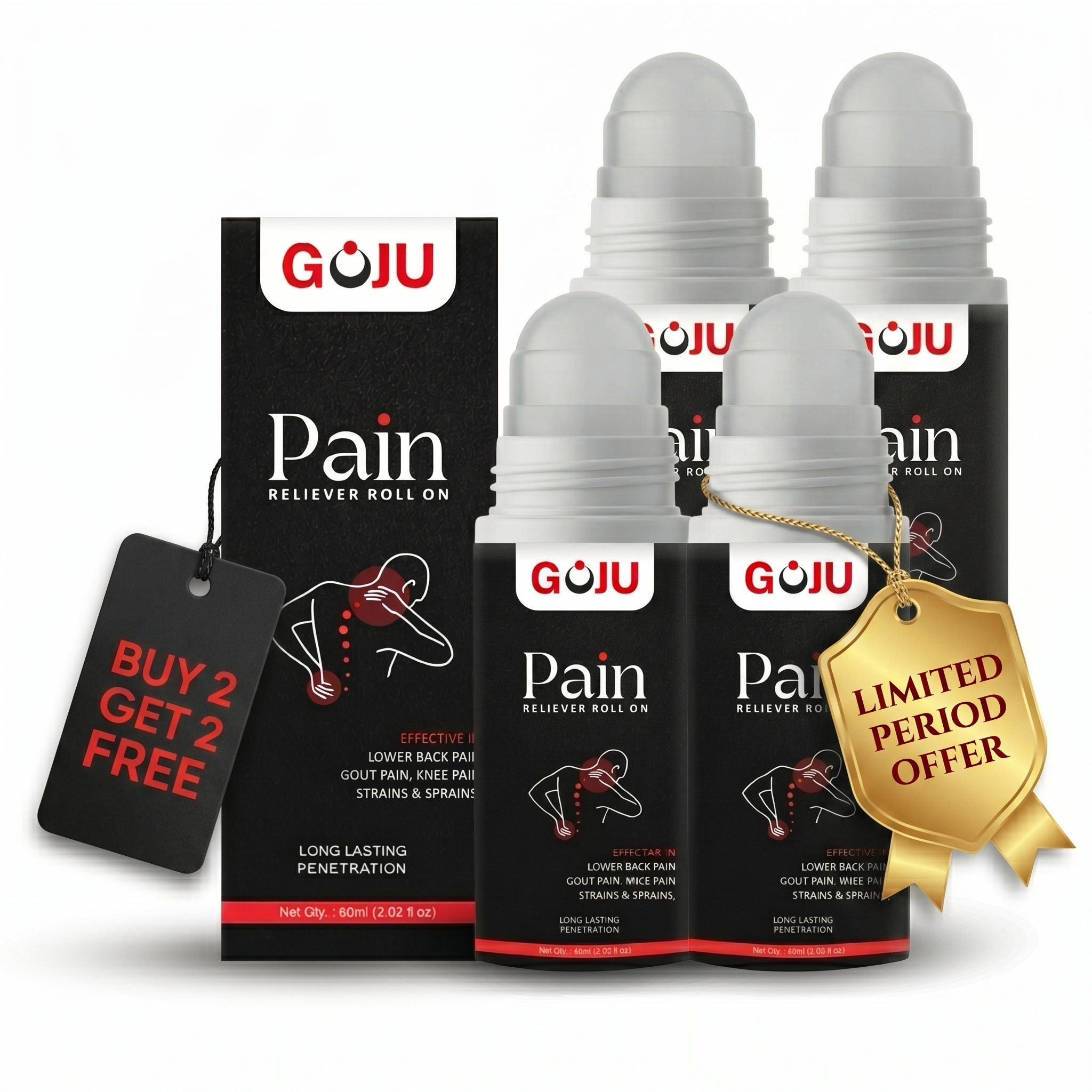 Goju Pain Reliever Roll-On For Knee, Back, Neck and Muscles Pain | Buy 2 Get 2 Free