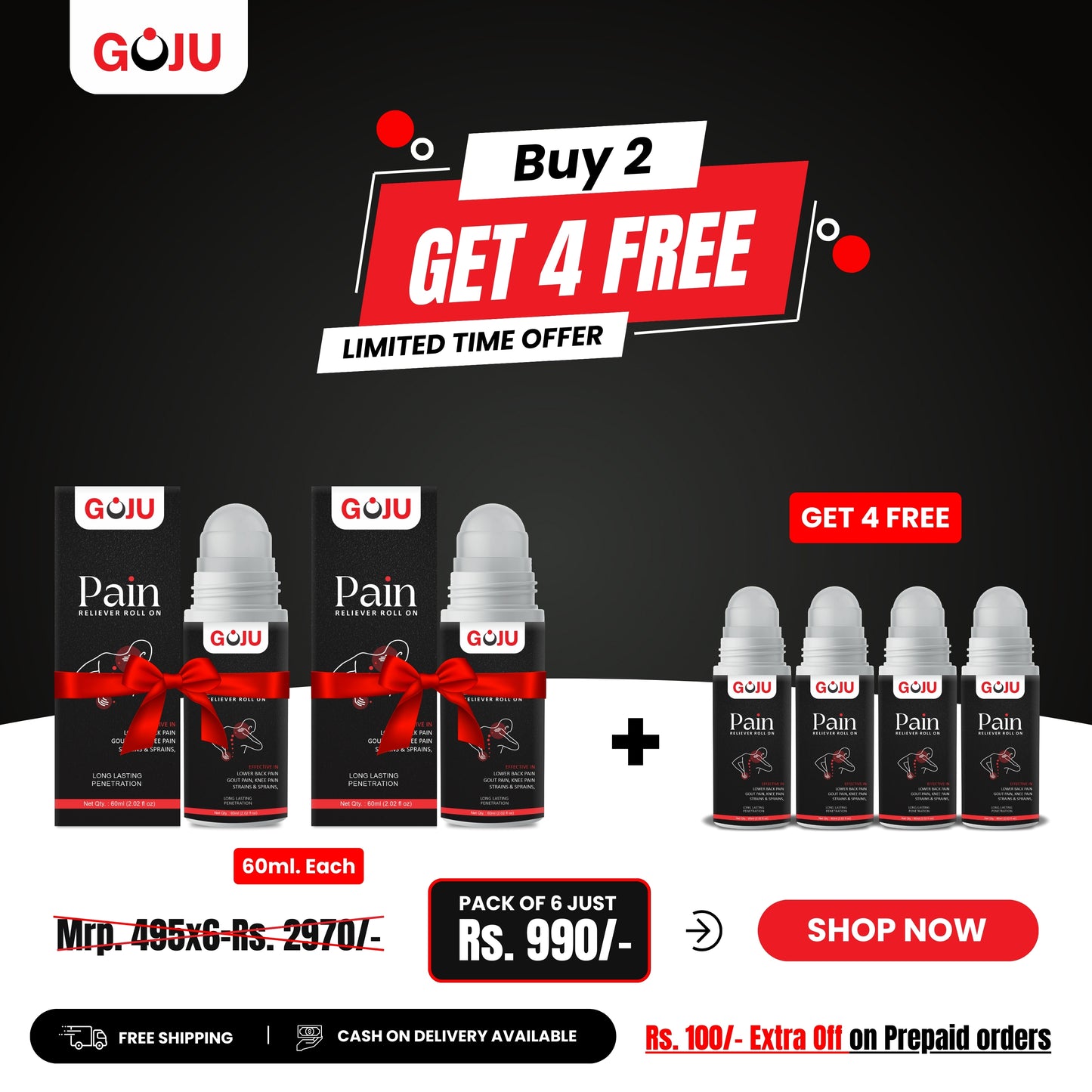 Goju Pain Reliever Roll On - Buy 2 Get 4 Free