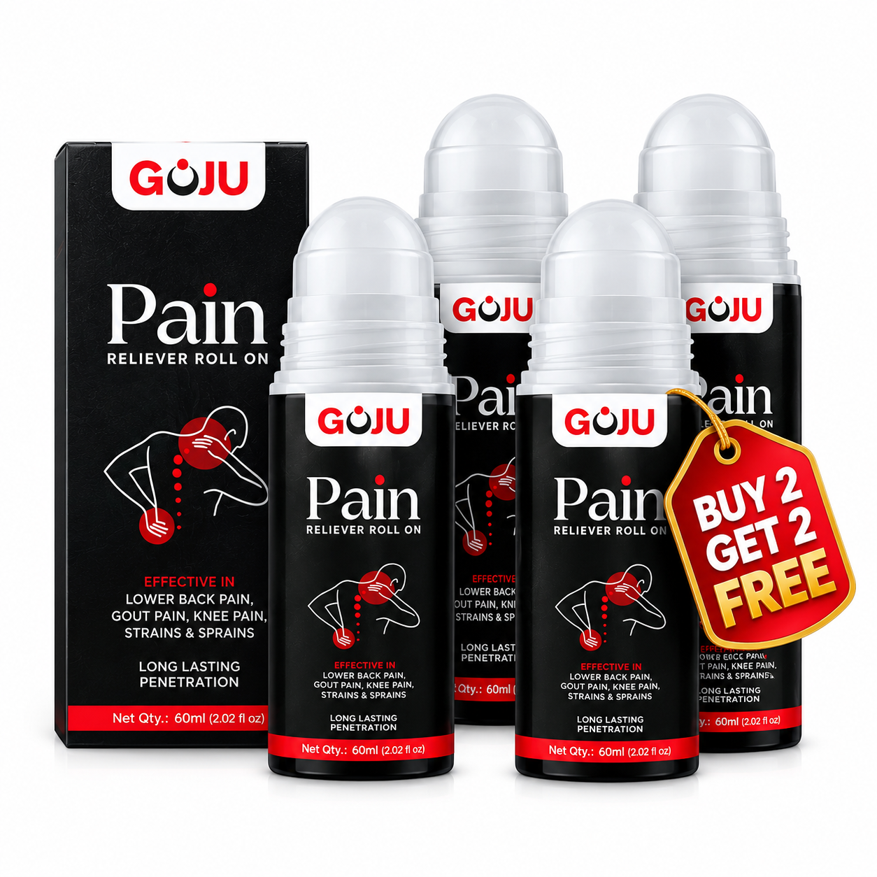 Goju Pain Reliever Roll-On For Knee, Back, Neck and Muscles Pain | Buy 2 Get 2 Free
